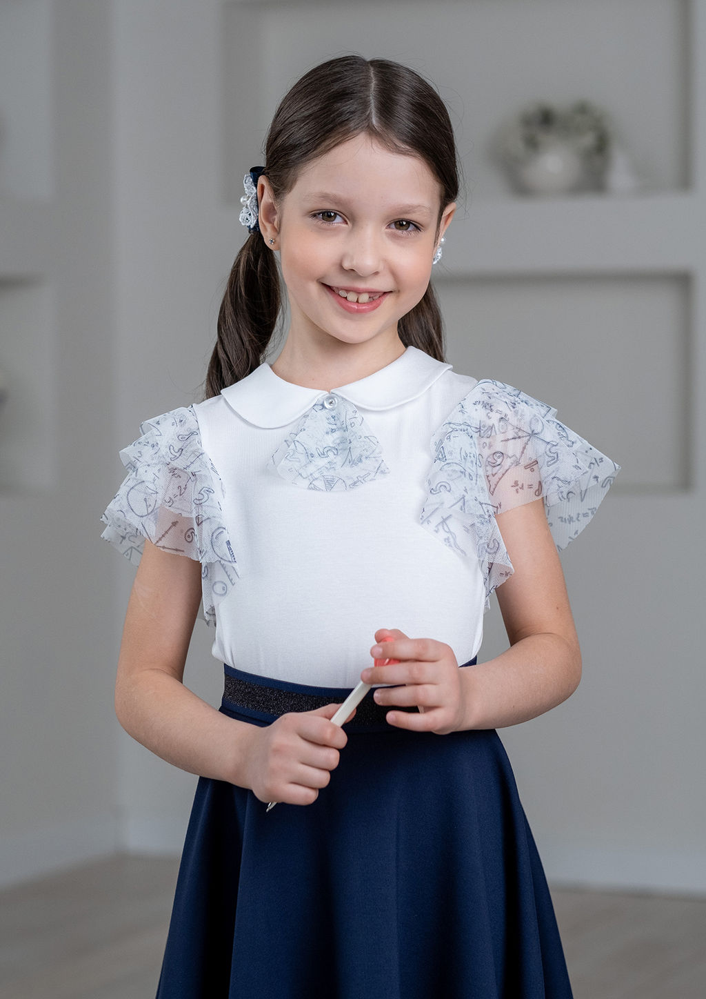 Сандра, блузка трикотажная бел.синий/122-60-54 - Alolika фото 2