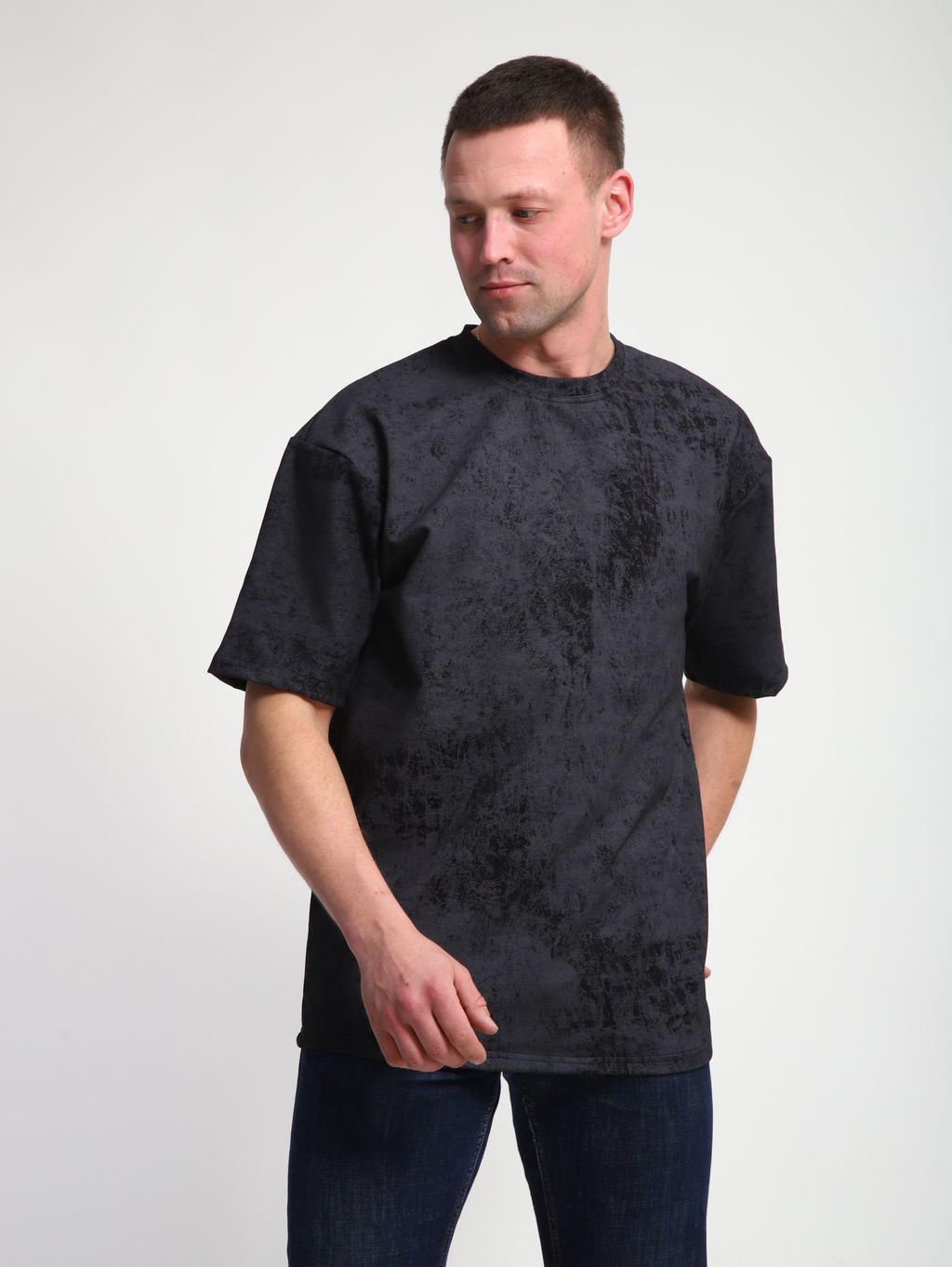 М460 Футболка оверсайз футер (черный винтаж)