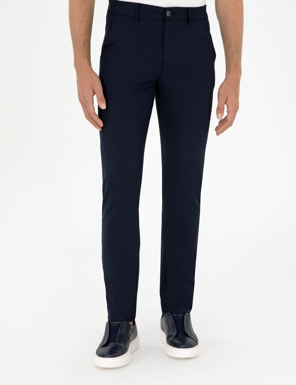 Lacivert Slim Fit _izgili Kanvas Pantolon