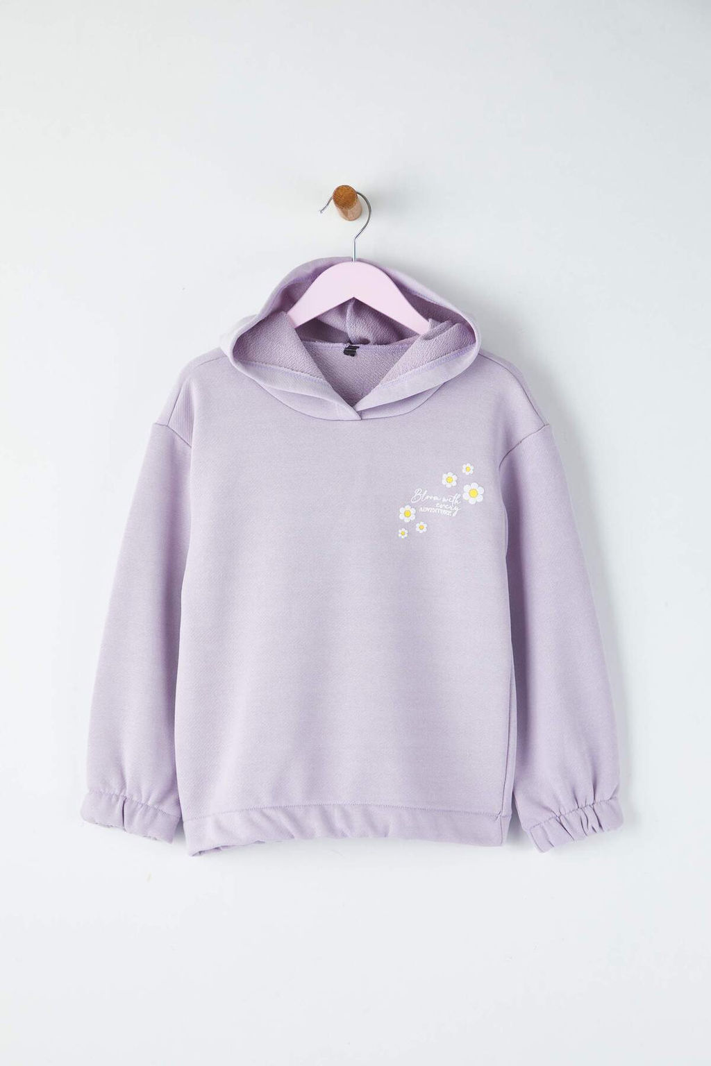 Lila Oversize Cicekli Kapusonlu K?z Cocuk Orme Sweatshirt TKDAW26SW00049