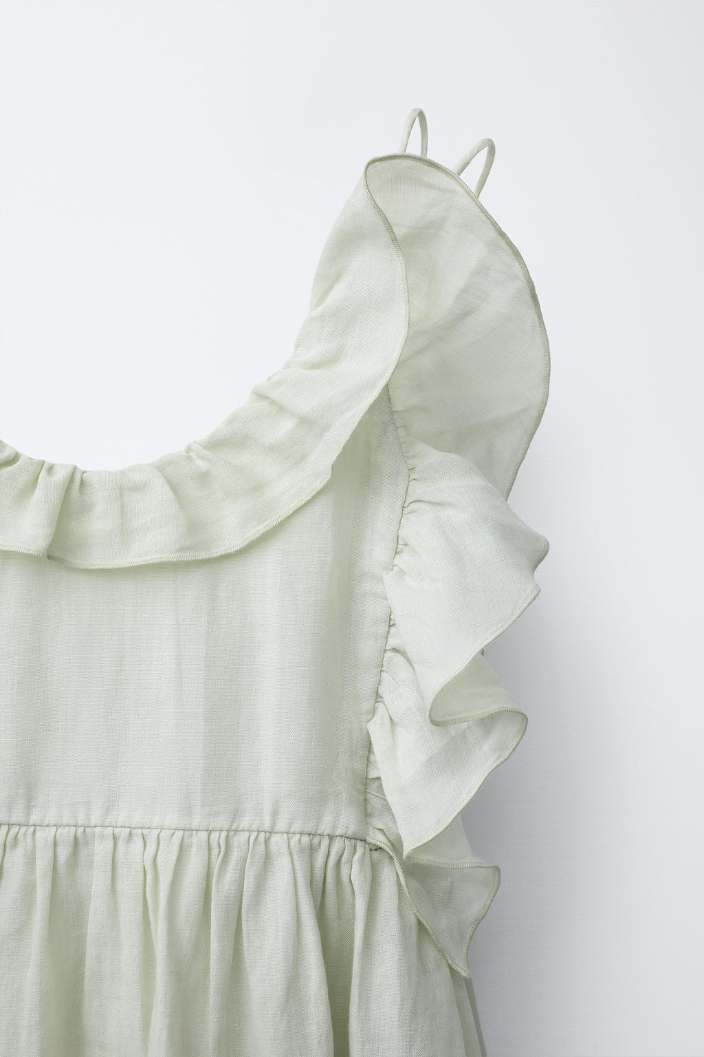 VESTIDO VOLANTES 100% RAMIO / Verde pastel - Zara фото 4