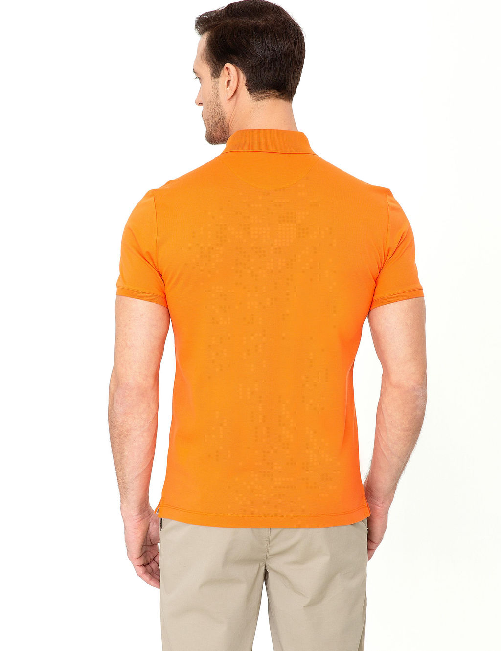 Turuncu Polo Yaka Slim Fit Basic Merserize T-shirt