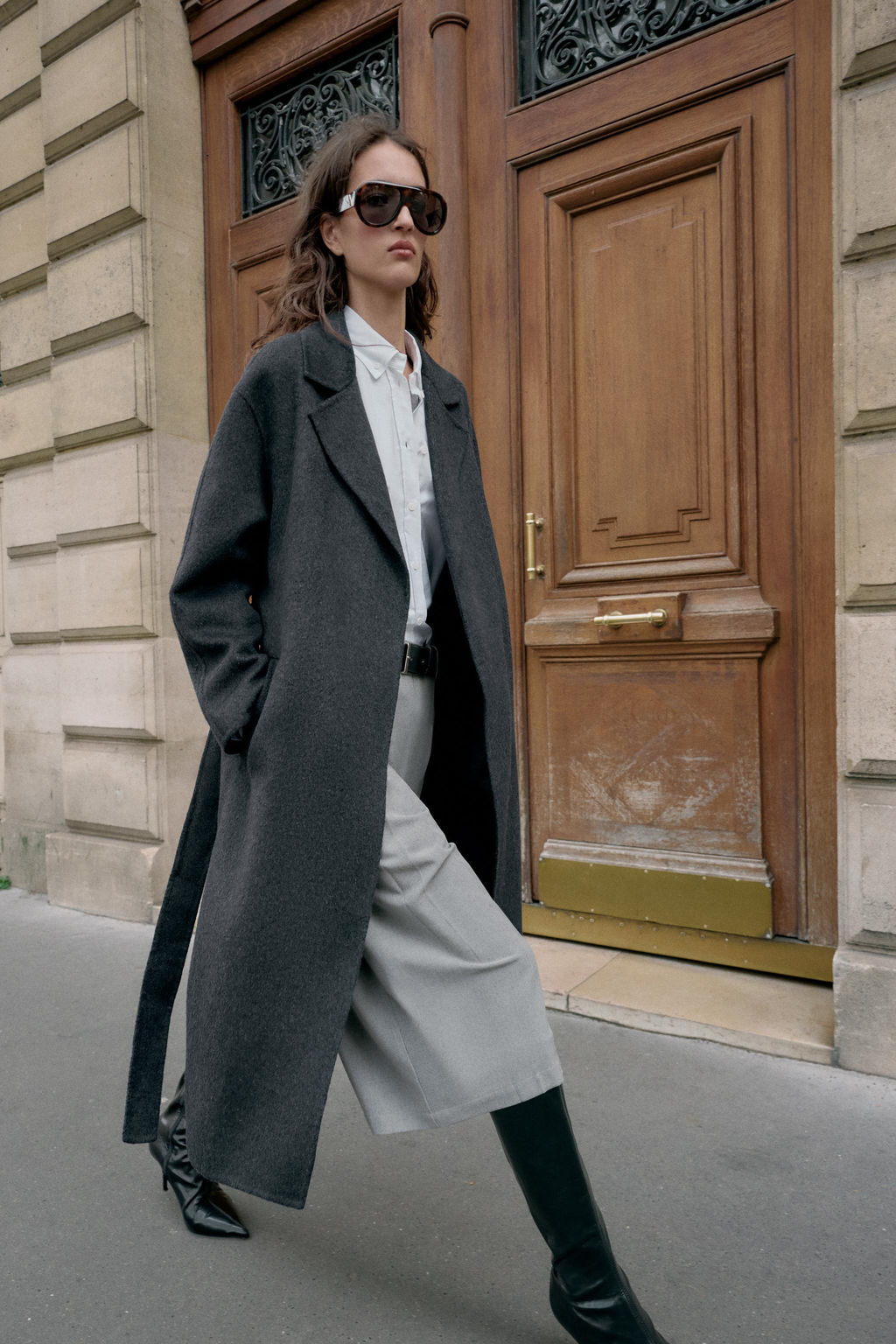 LONG WOOL COAT WITH BELT