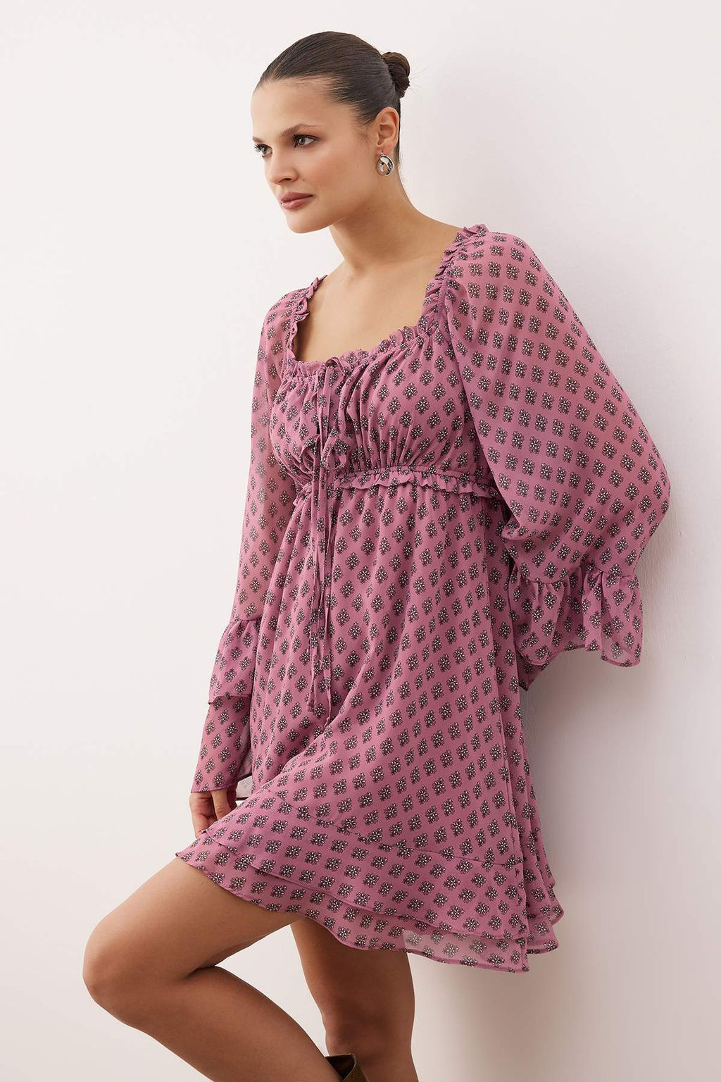 Cok Renkli Volanl? / F?rf?rl? Mini Dokuma Elbise TWOAW26EL00276