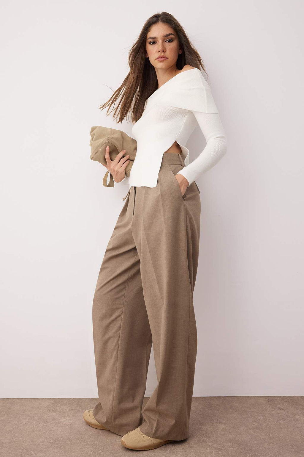 Ekru Premium Iplik/Ozel Iplik Carmen Yaka Triko Kazak TWOAW26KZ00064 - Trendyolmilla фото 2