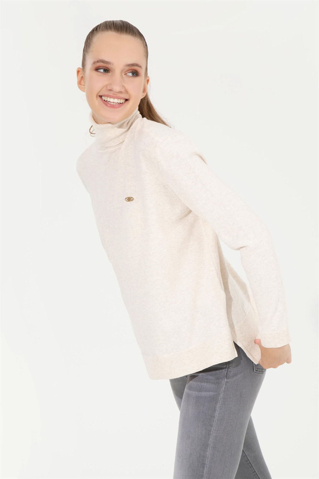 Женский базовый свитер кремового меланжевого цвета - U.s. polo assn фото 2