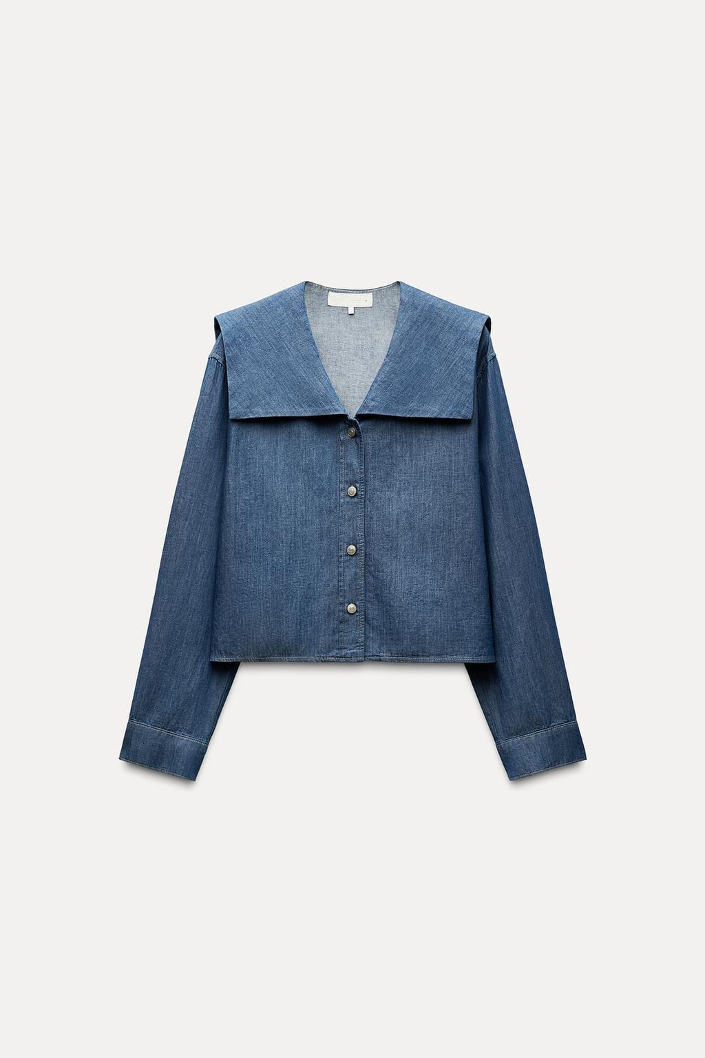 DENIM-EFFECT PETER PAN COLLAR SHIRT - Zara фото 5