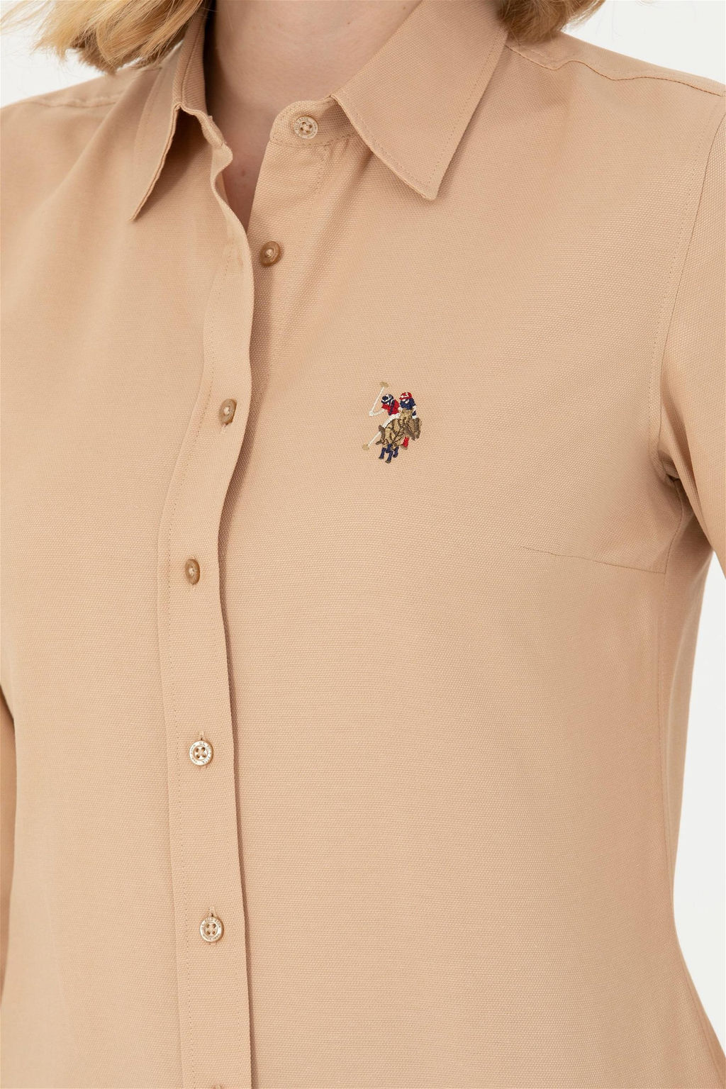 Женская базовая рубашка песочного цвета с длинным рукавом - U.s. polo assn фото 14