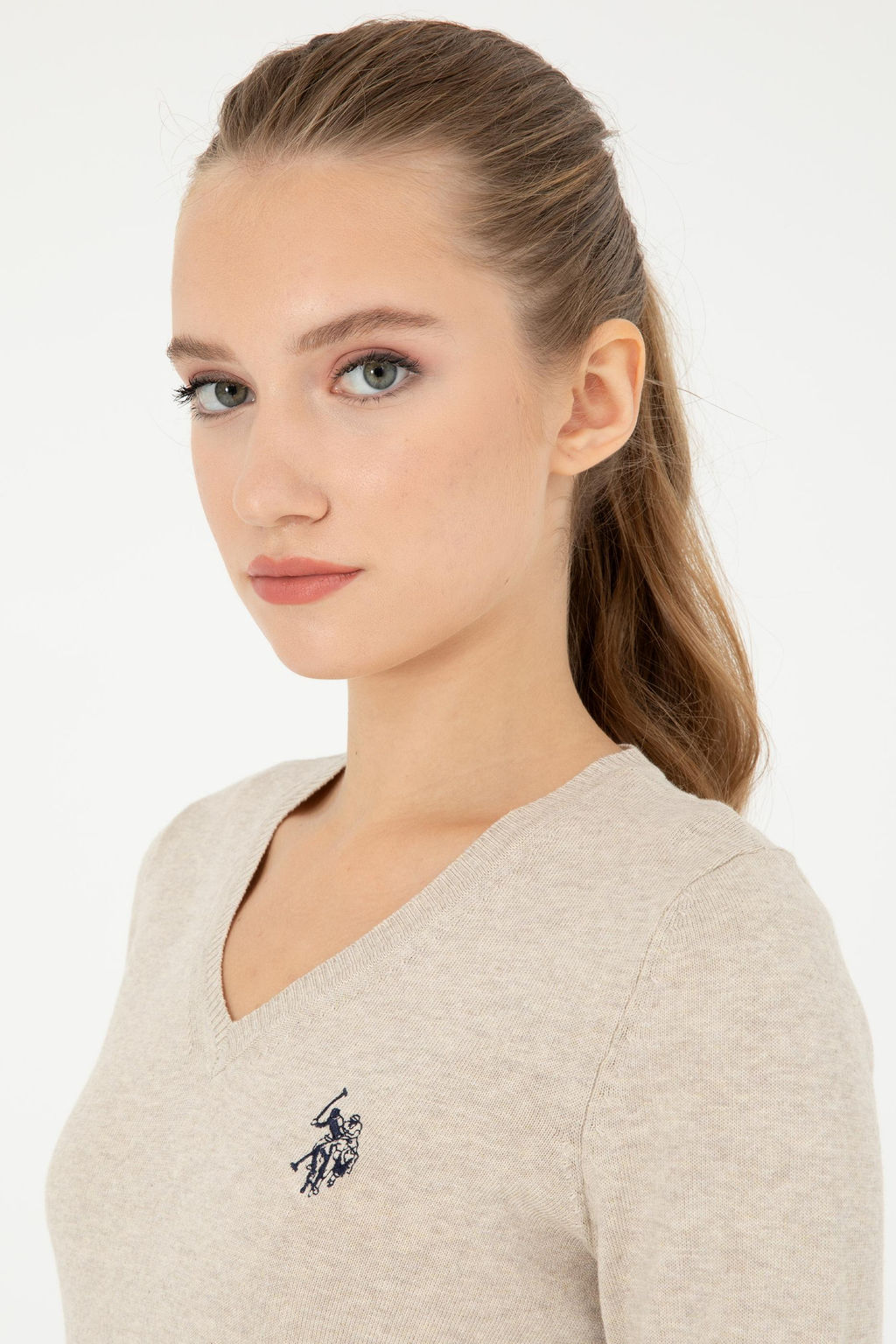 Женский базовый свитер с v-образным вырезом и каменным меланжом Неожиданная скидка в корзине - U.s. polo assn фото 2