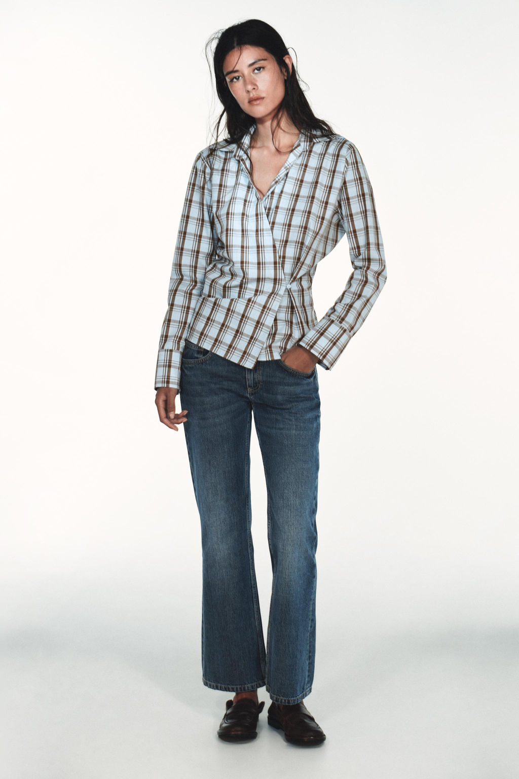 CHECK POPLIN WRAP SHIRT - Zara фото 8