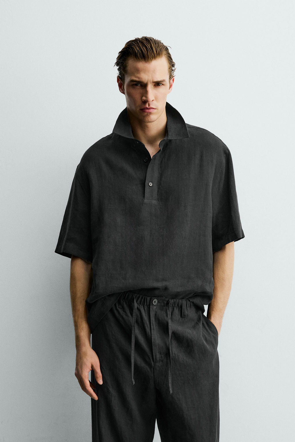 CAMISA POLO 100% LINO / Negro - Zara фото 2