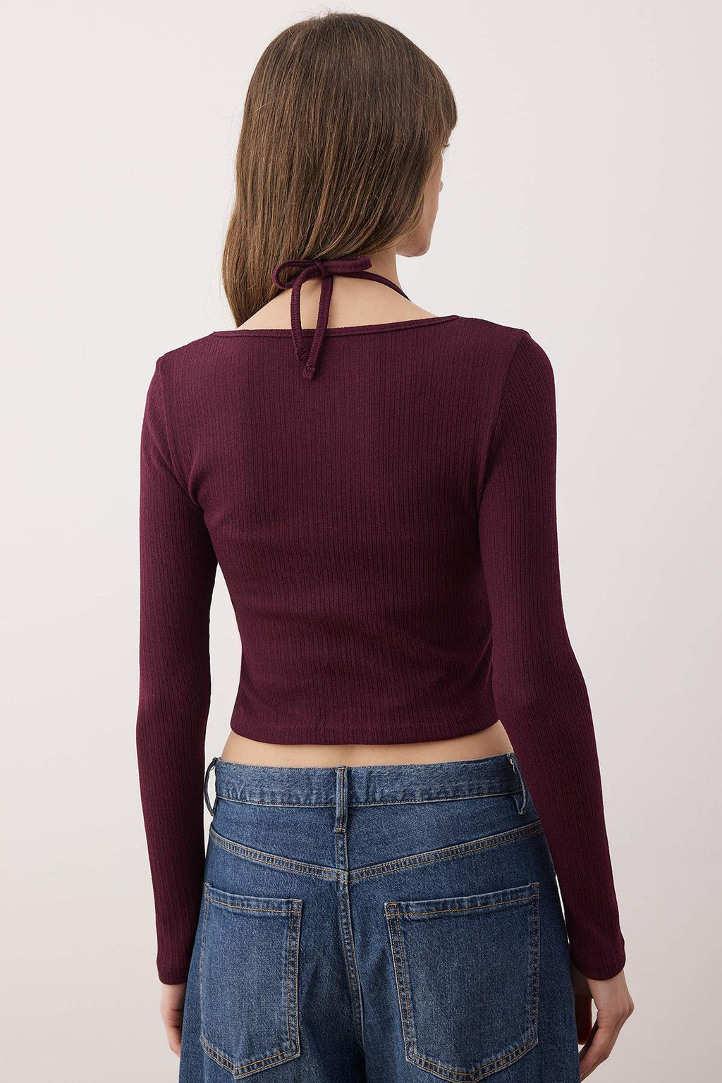 Murdum 2li Vucuda Oturan Cift Gorunumlu Kurdele Detayl? Triko Gorunumlu Orme Bluz TWOAW26BZ00119