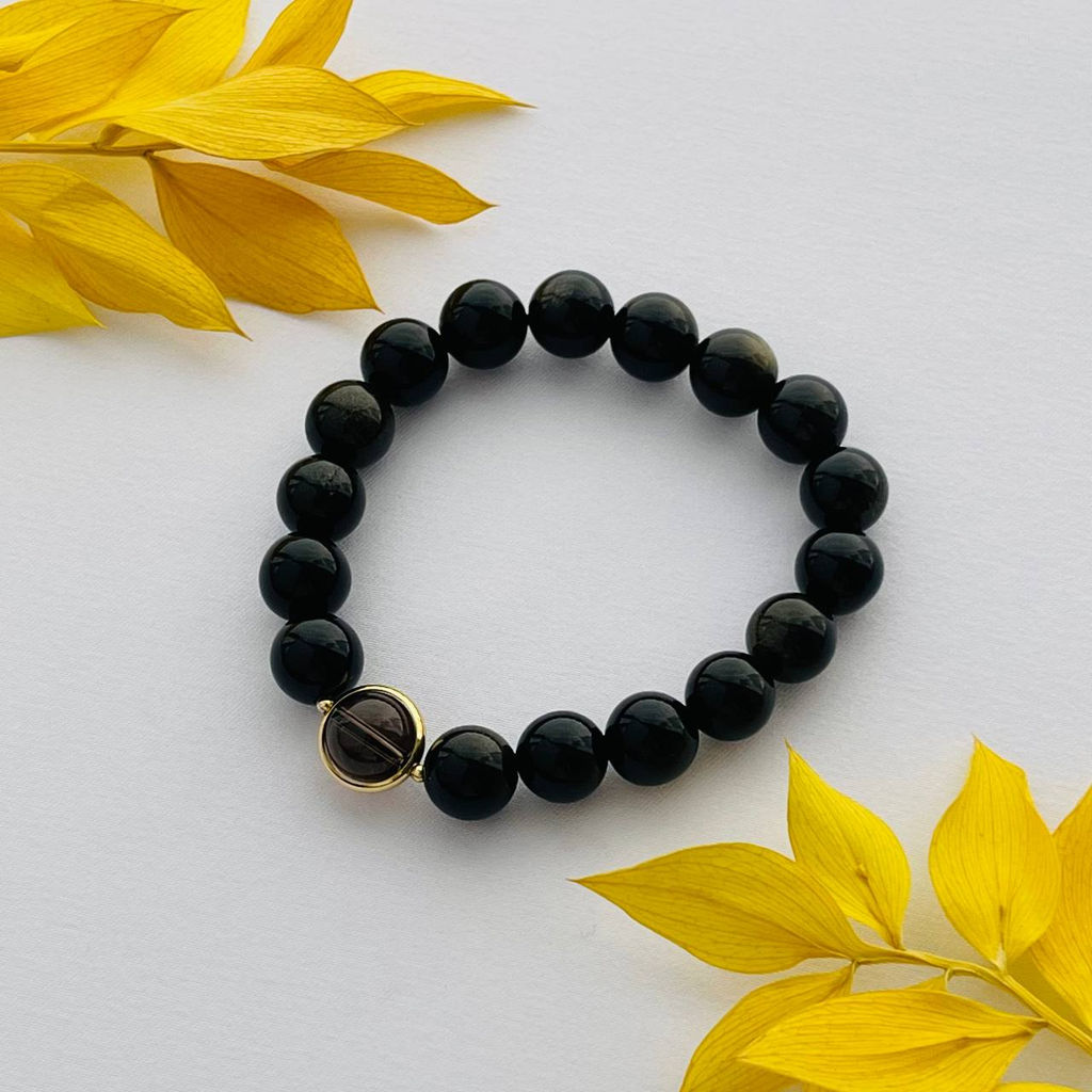 Браслет из золотистого Обсидиана с Раухтопазом 18 см