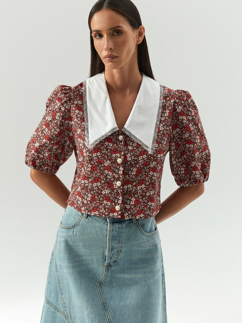 Emka / Укороченная блузка с воротником  фото 4