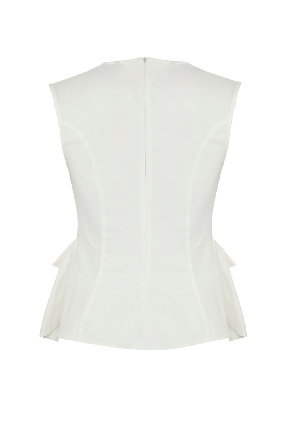 Ekru Pamuklu Gabardin Peplum Cep Detayl? Dokuma Bluz TWOSS25BZ00538