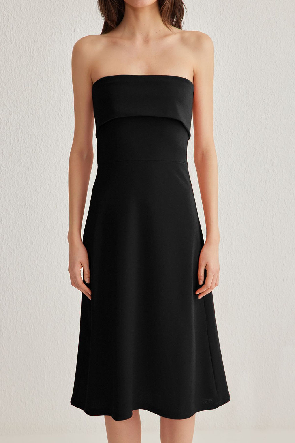 Siyah Straplez A Line/Can Kesim Midi Orme Elbise TWOSS25EL00070 - Trendyolmilla фото 4