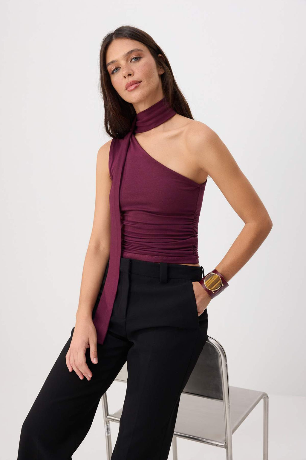Haki Fitted/Vucuda Oturan Asimetrik Yaka Baglama Detayl? Yumusak Orme Bluz TWOSS26BZ00480 - Trendyolmilla фото 9