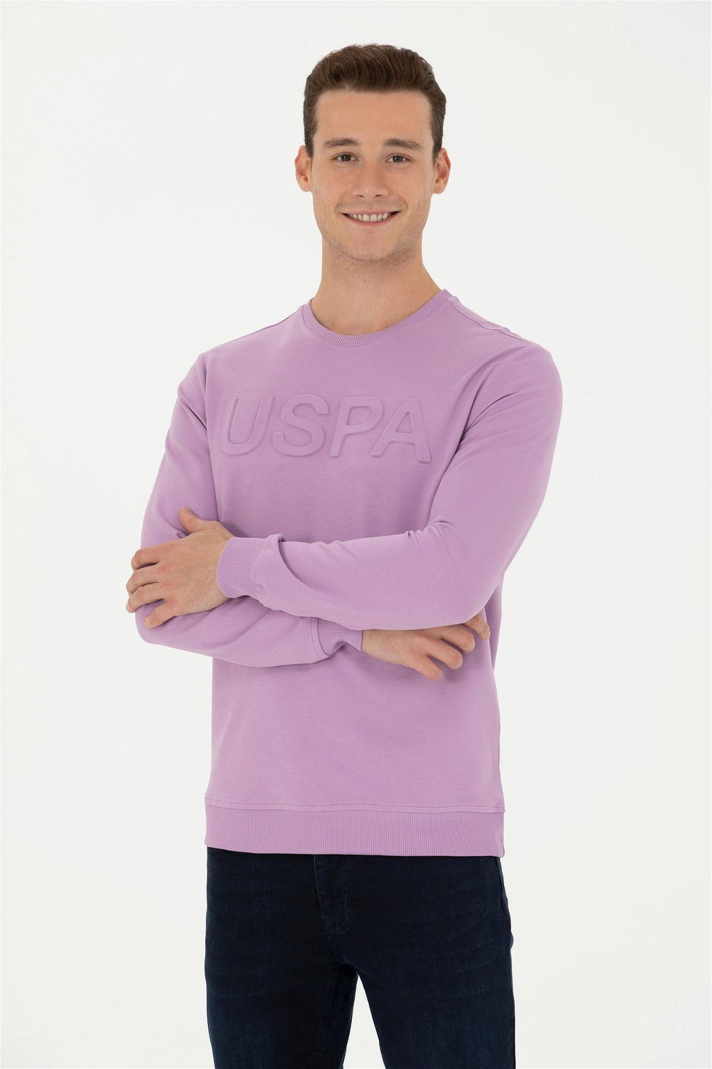 Свитшот мужской U. S. Polo Assn базовый сиреневый с круглым вырезом из хлопка - U.s. polo assn фото 3