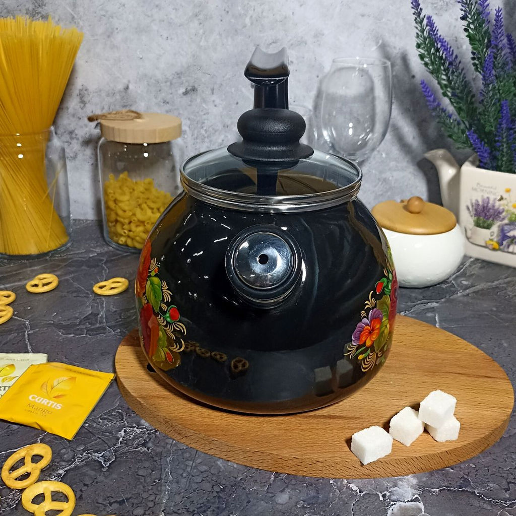 Чайник для плиты 3,0л 4с209я Жостово черн - Стальэмаль фото 9