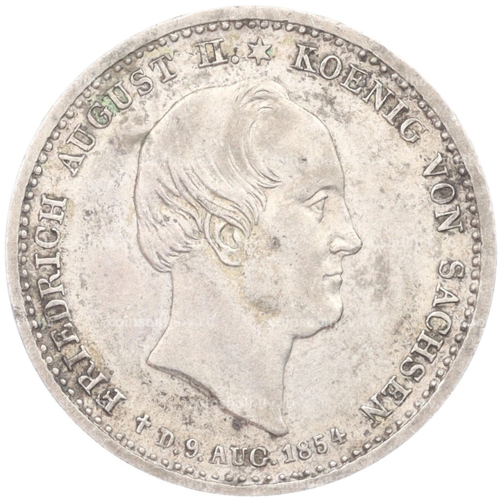 1/6 талера 1854 года Саксония Смерть Короля Фридриха Августа II