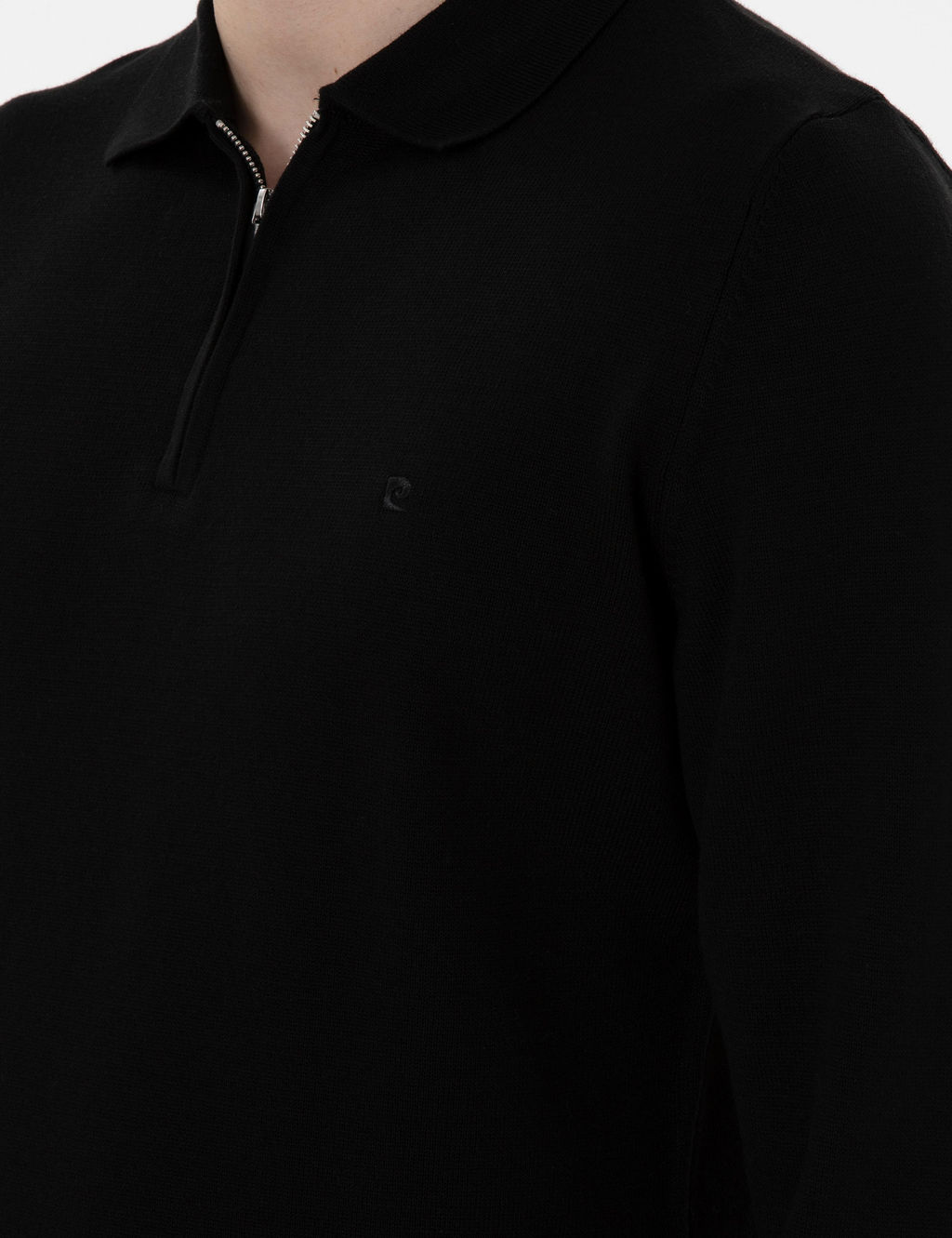 Siyah Slim Fit Fermuarl_ Polo Yaka Basic Triko Kazak - Pierre cardin фото 7