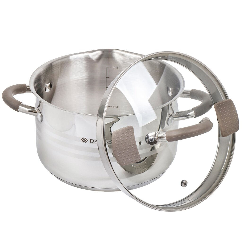 Кастрюля нержавеющая сталь, 3.9 л, с крышкой, крышка стекло, Daniks, Нара, GS-01413HY-20CA-2, серебр  фото 5