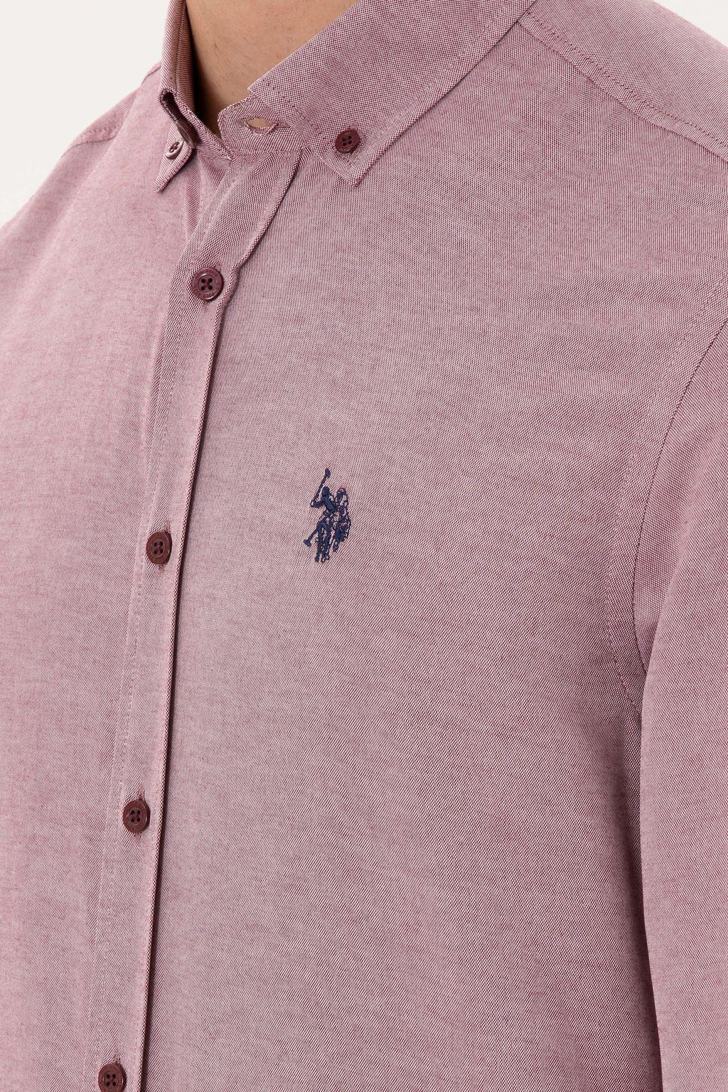 Мужская бордово-красная базовая рубашка с длинным рукавом - U.s. polo assn фото 7
