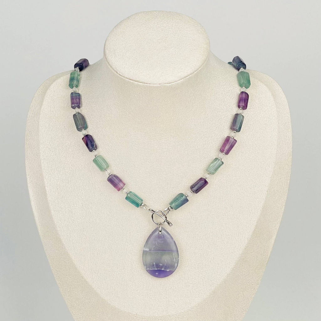 Колье из Флюорита и Лунного камня 45 см