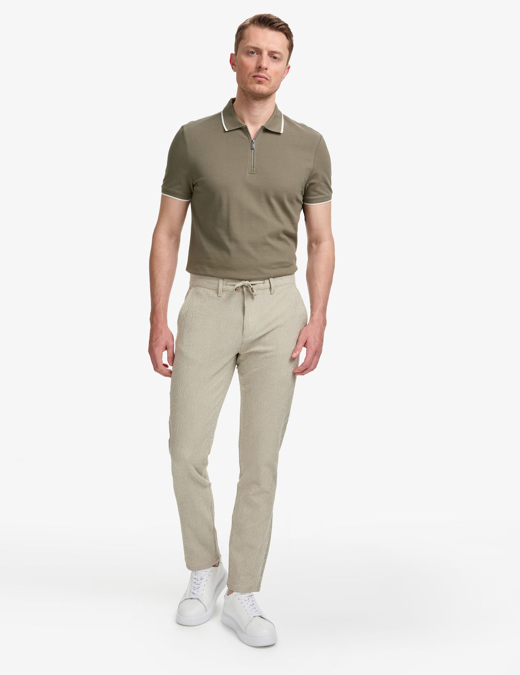 Haki Slim Fit Gofre Yazl_k Kanvas Pantolon