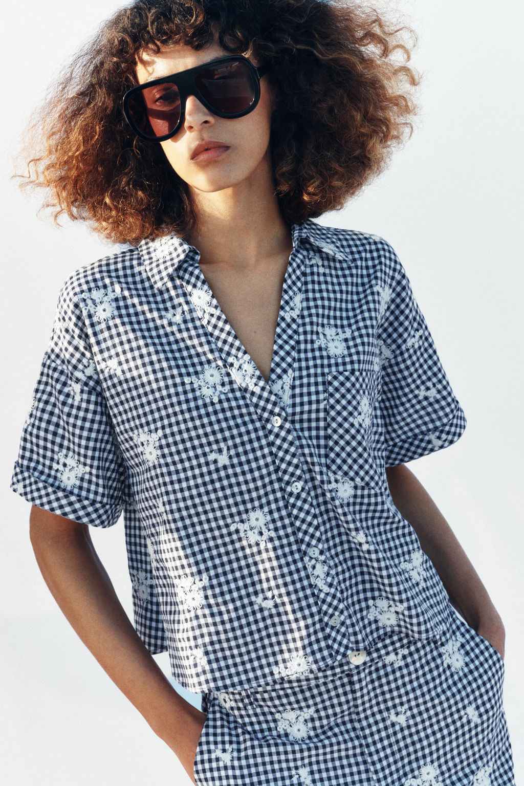 CAMISA CUADROS BORDADOS SET / Marino / Blanco - Zara фото 7