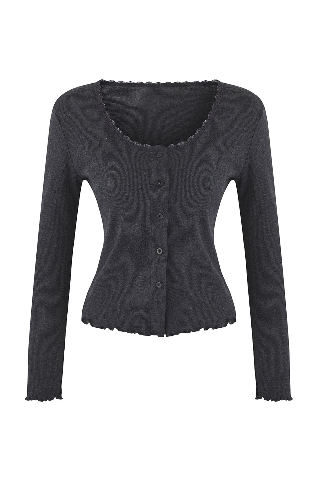 Teen Antrasit 2li Fitted/Vucuda Oturan Dugme Detayl? Fitilli Esnek Orme Bluz TWOAW26BZ00109