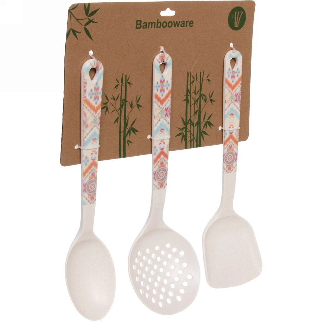 Набор кухонных принадлежностей 3шт бамбуковых "Eco Life" (Ложка, Шумовка, Лопатка), орнамент