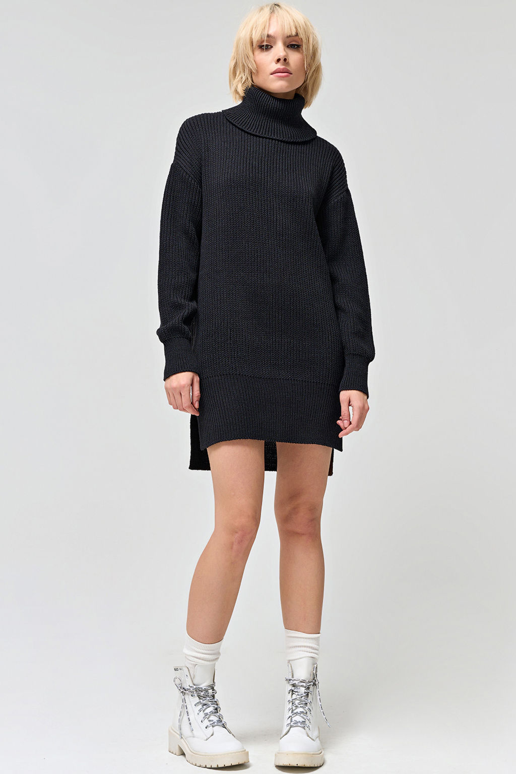 Платье вязаное с хлопком в составе меланж черный