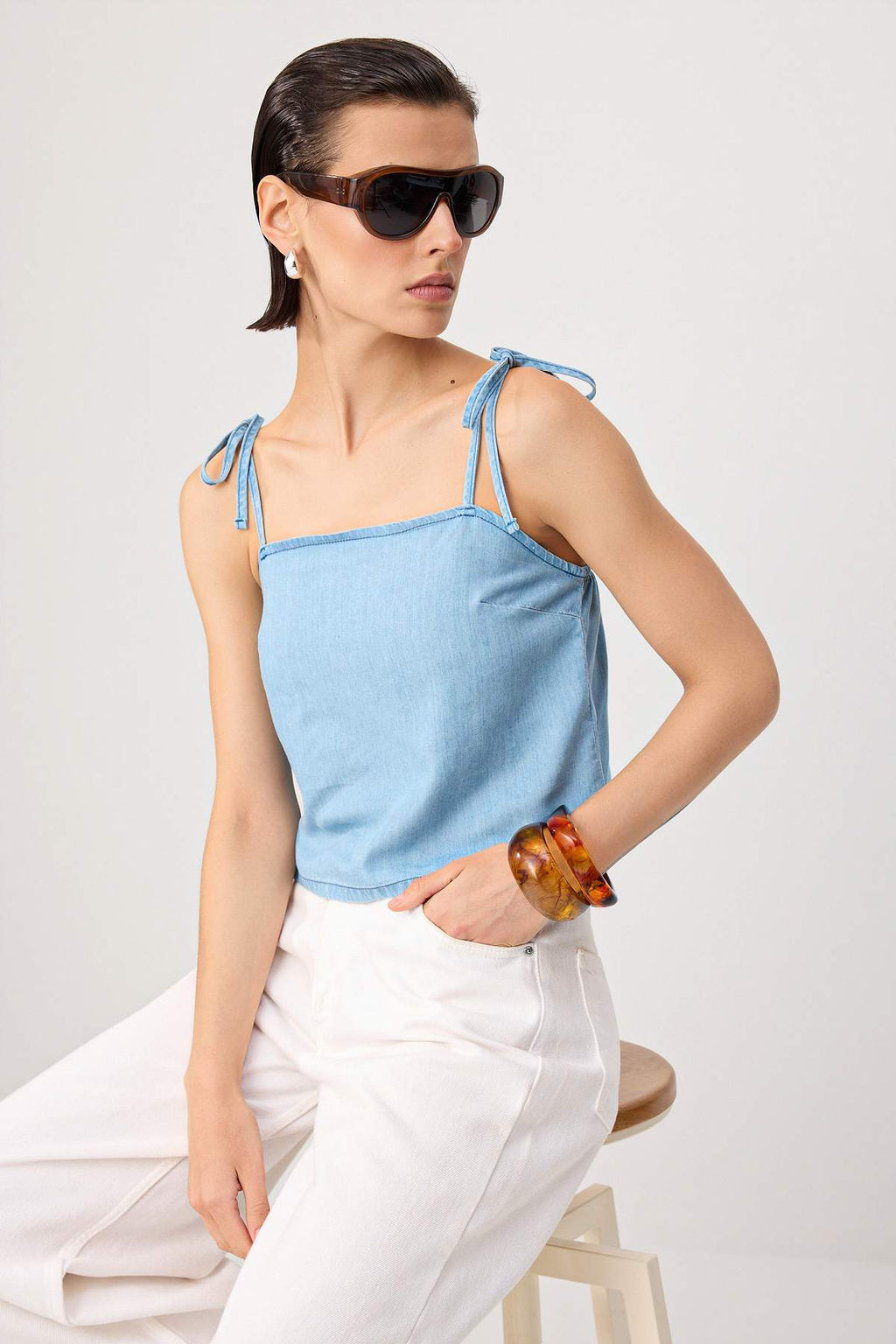 A__k Mavi %100 Tencel Ask_l_ Denim Bluz TWOSS26BZ00934