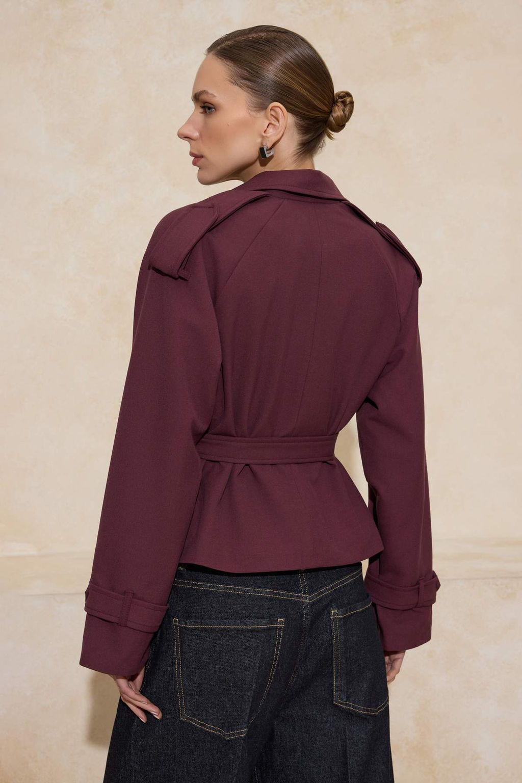 Bordo Premium Dokuma Crop Blazer Ceket TWOSS24BC00010