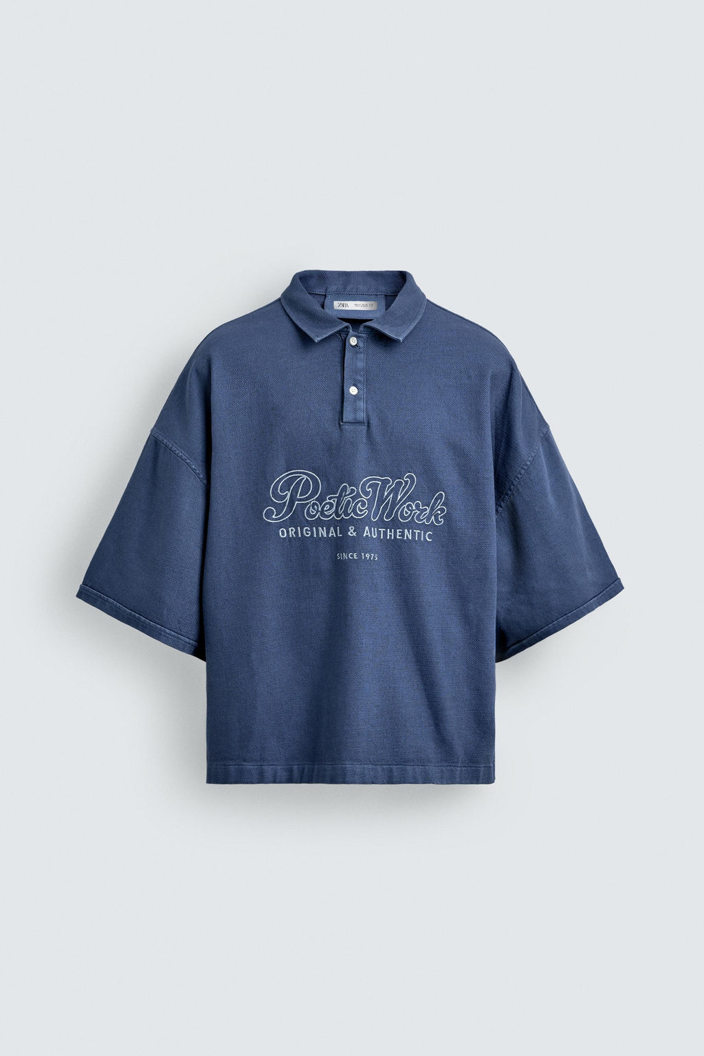 POLO BOXY FIT TEXTO BORDADO / Azul / Gris - Zara фото 7