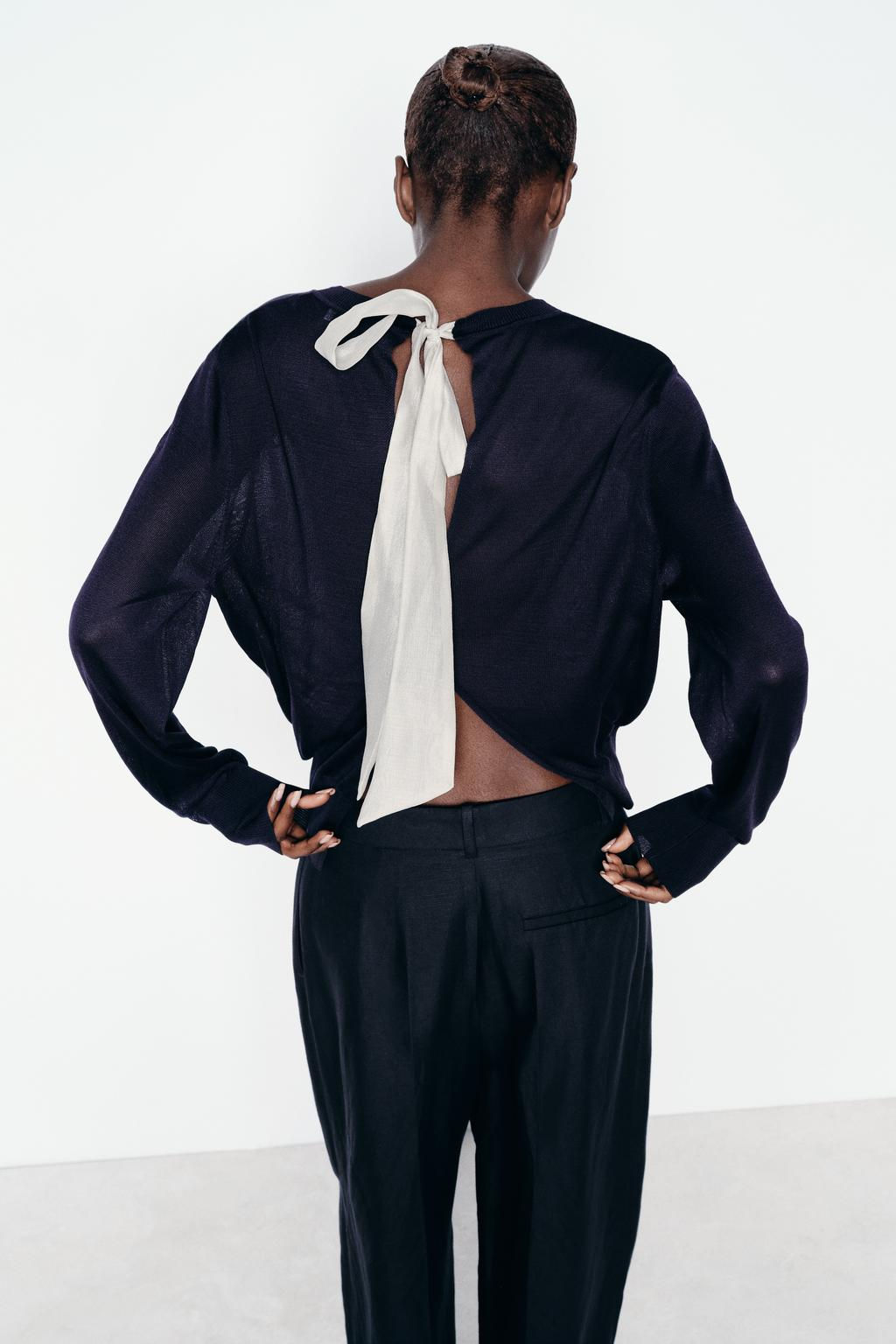 FINE KNIT SWEATER WITH CONTRAST BOW - Zara фото 2