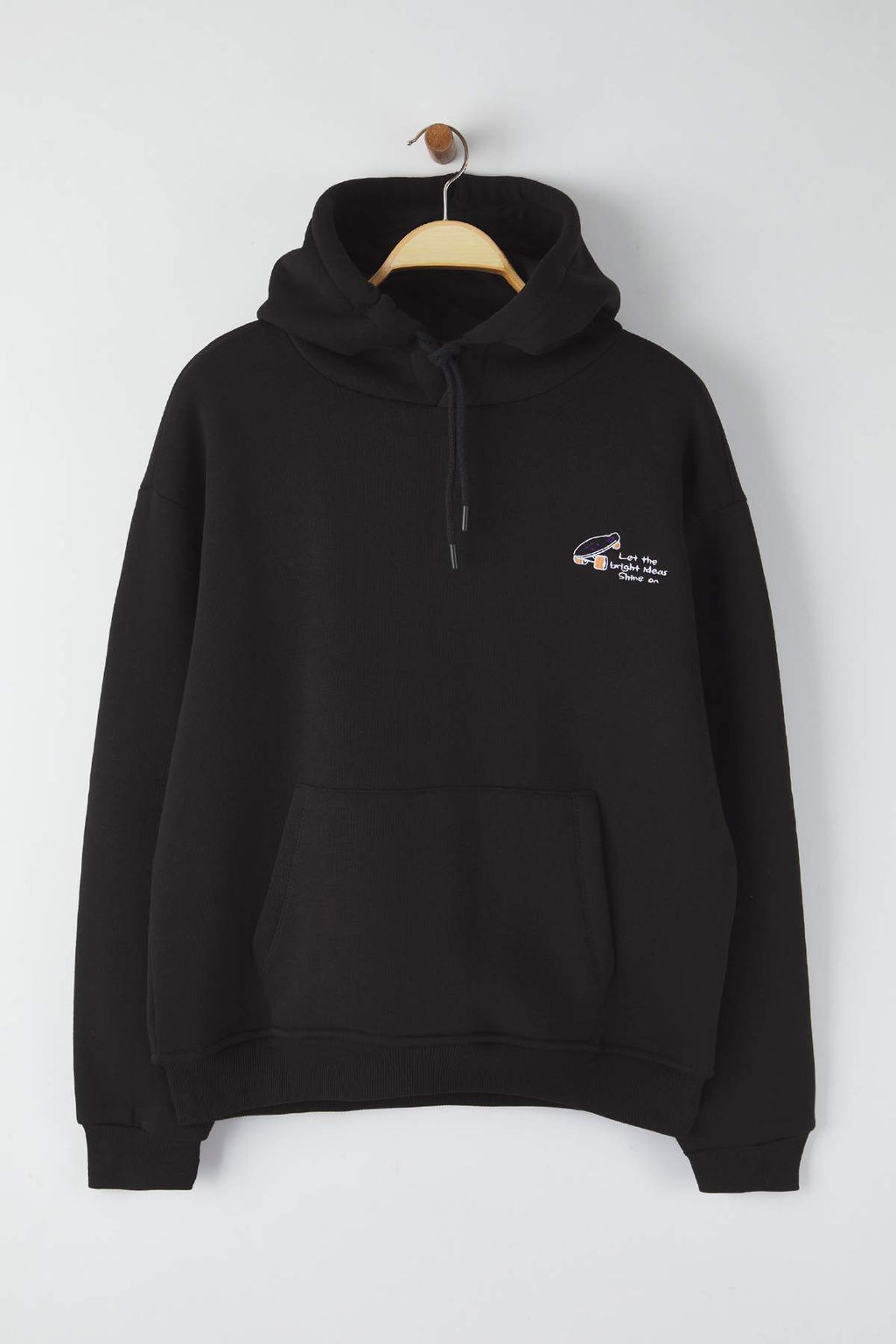 Siyah Oversize/Genis Kesim Nak?sl? Ici Polarl? Kapusonlu Sweatshirt TMNAW25SW00016