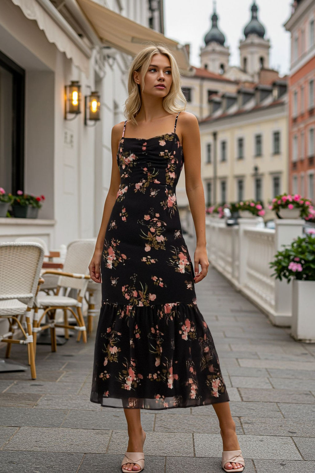TRENDYOLMILLA Siyah Cicekli A Kesim Maxi Dokuma Elbise TWOSS25EL00723