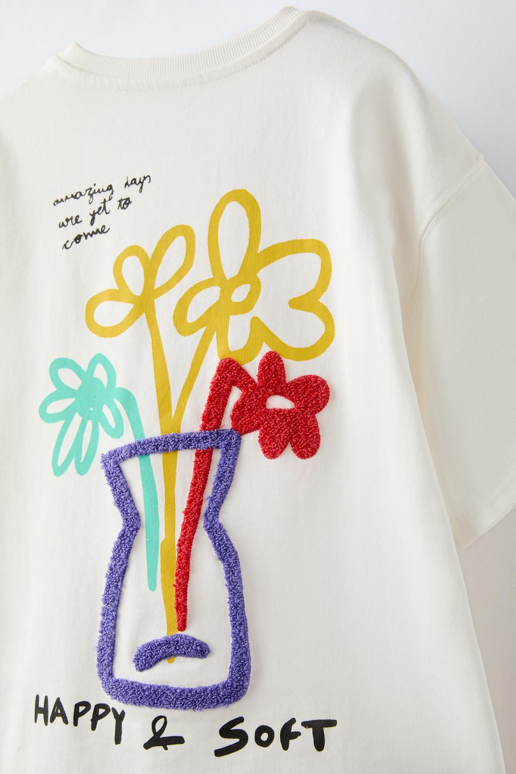 T-SHIRT WITH TERRY EMBROIDERY - Zara фото 6