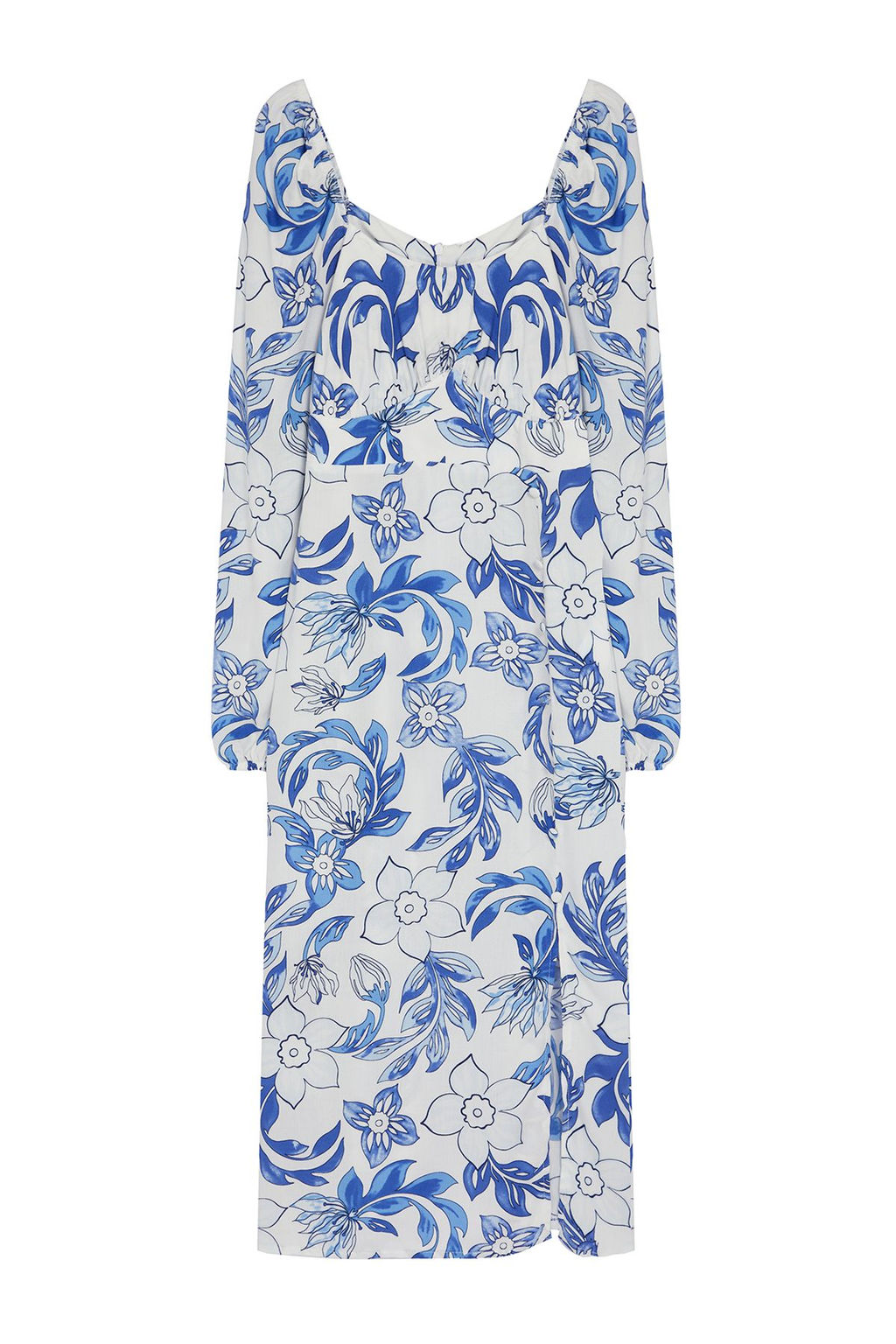 Mavi Soyut Mavi Cicek Desenli Midi Dokuma Elbise TWOAW24EL00865