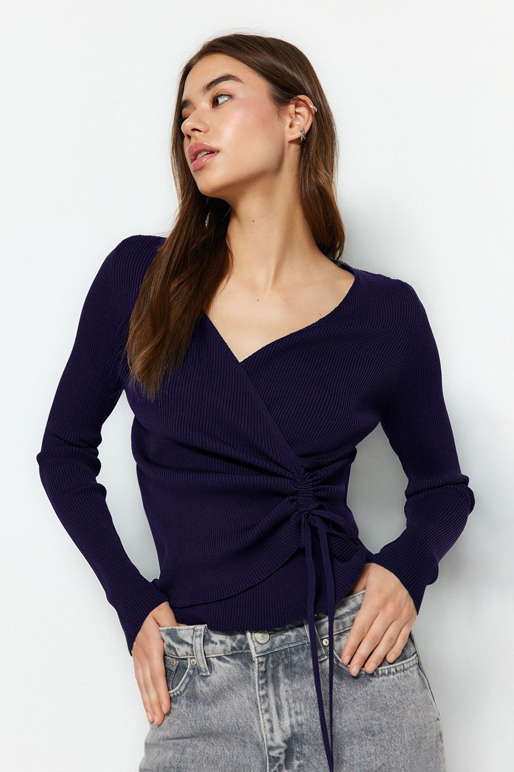 Ekru Kruvaze Buzgu Detayl? Triko Kazak TWOAW23KZ00828 - Trendyolmilla фото 9