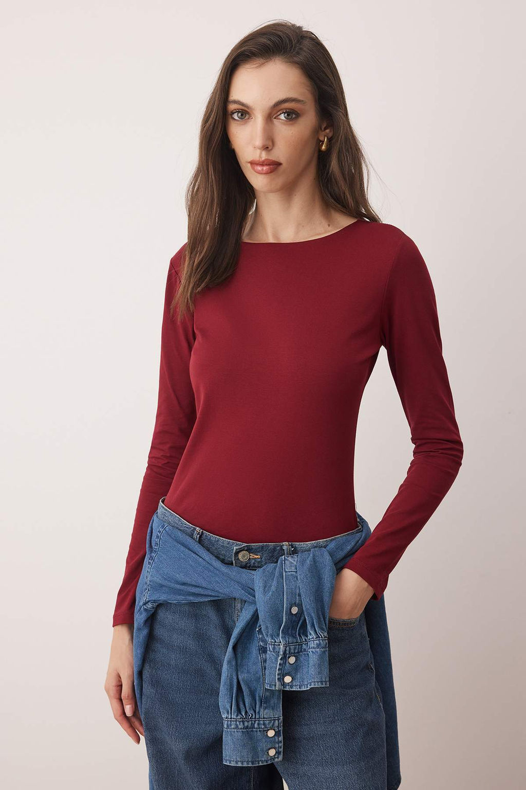 Tas-Bordo Ikili Paket Kay?k Yaka Fitted/Vucuda Oturan Orme Bluz TWOAW25BZ00062