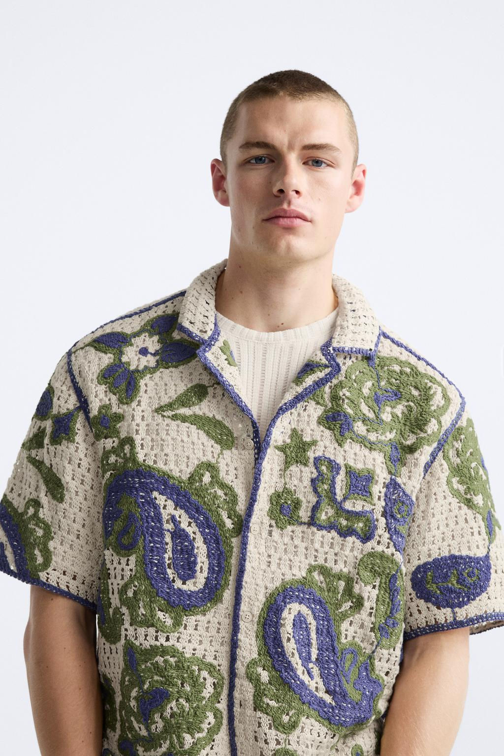 CROCHET SHIRT WITH CONTRAST EMBROIDERY - Zara фото 5