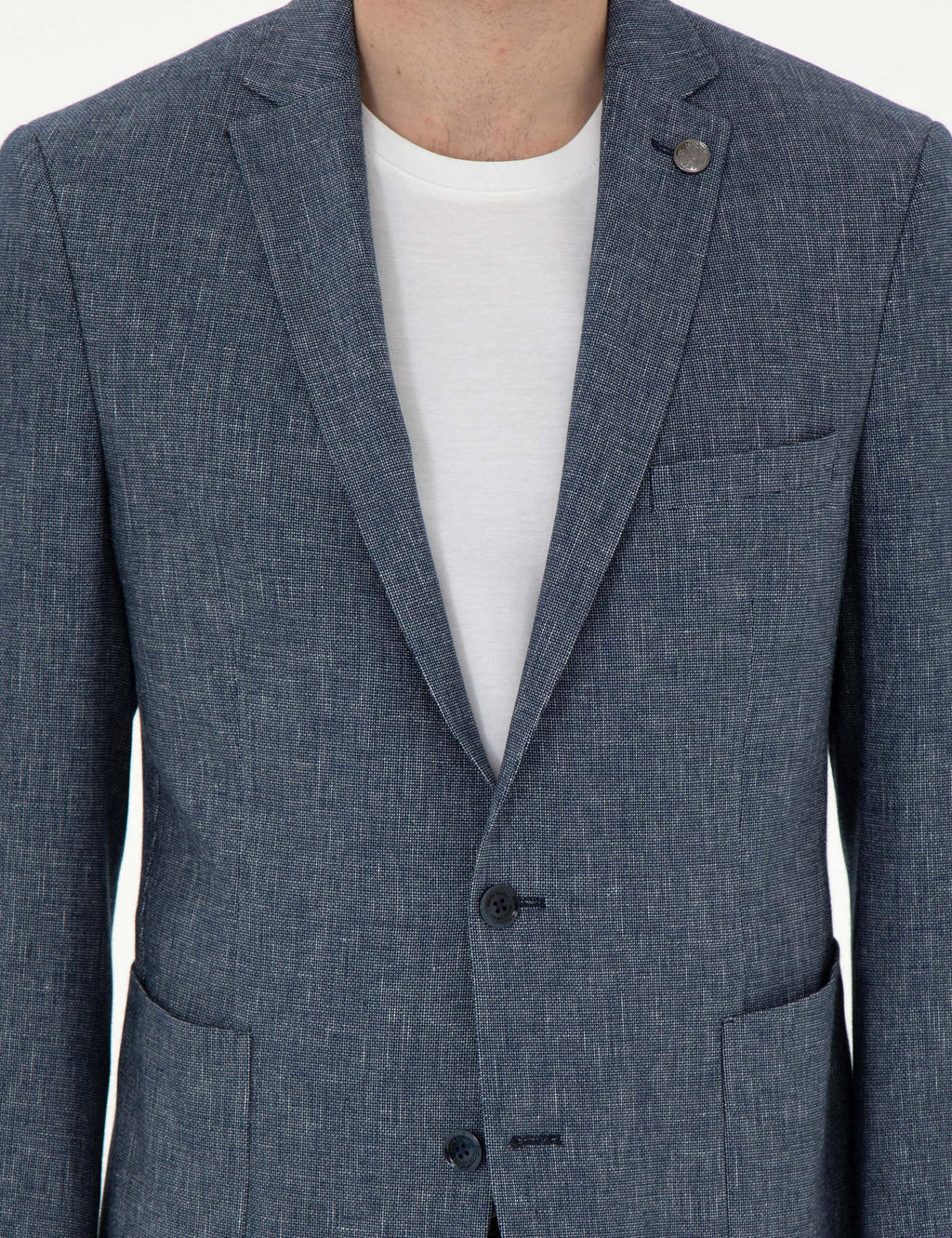 Lacivert Ex. Slim Fit Keten Kar___ml_ Ceket