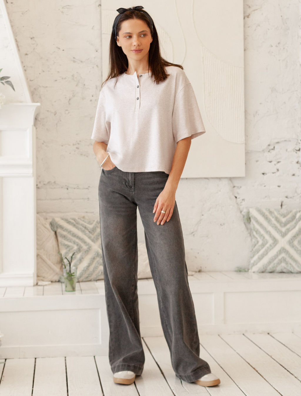 VILATTE / Футболка из фактурного трикотажа в рубчик  фото 11