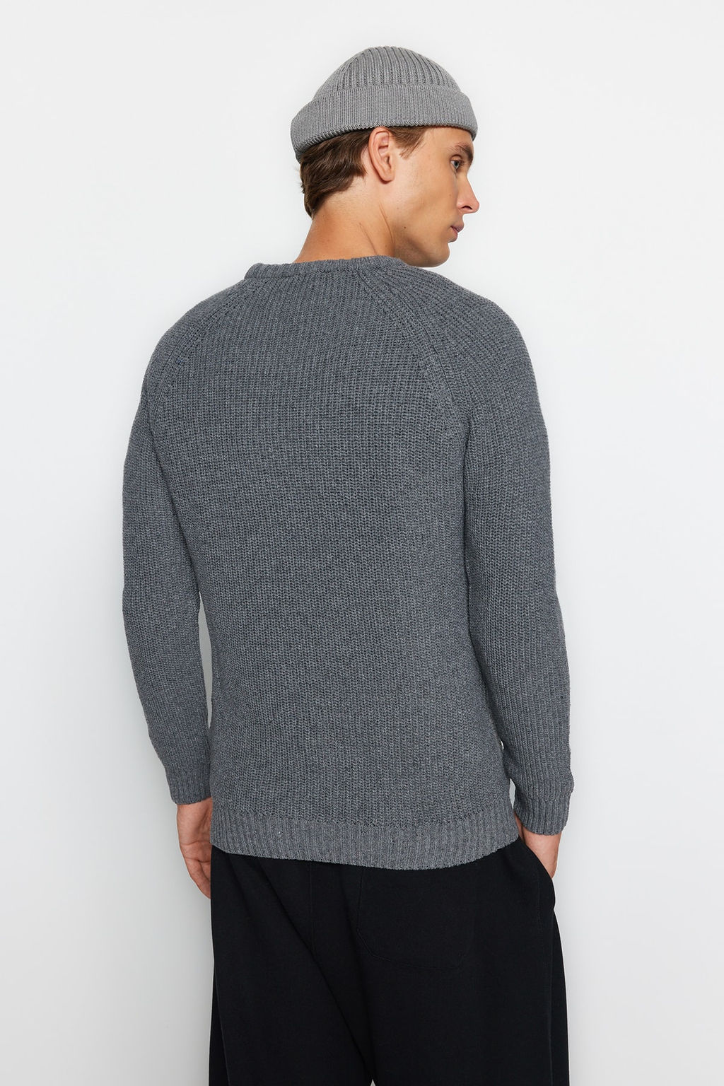 TRENDYOL MAN Beyaz Slim Fit Yunlu Bisiklet Yaka Reglan Kol Triko Kazak TMNAW20KZ1451 - Trendyolmilla фото 5