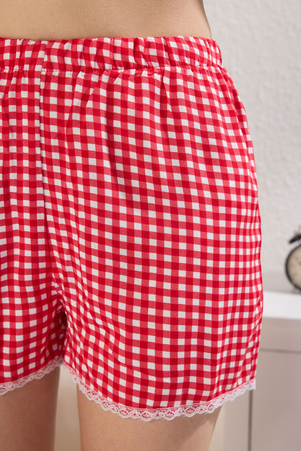 Trendyolmilla K?rm?z? Potikareli Dantel Detayl? Viskon Sortlu Orme Pijama Tak?m? THMSS25PT00273  фото 3
