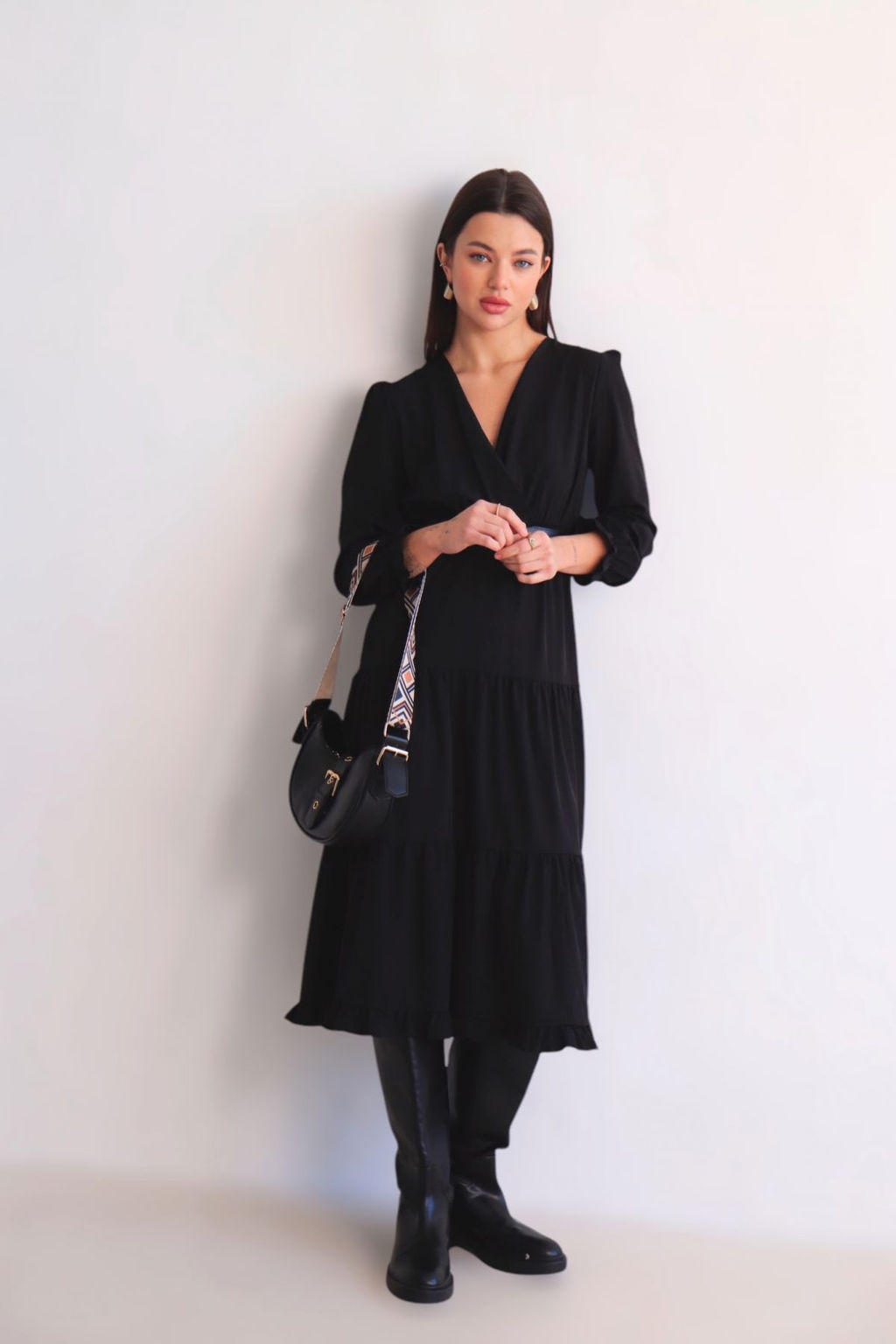 Martichelli Платье чёрное с многоярусной юбкой  фото 9