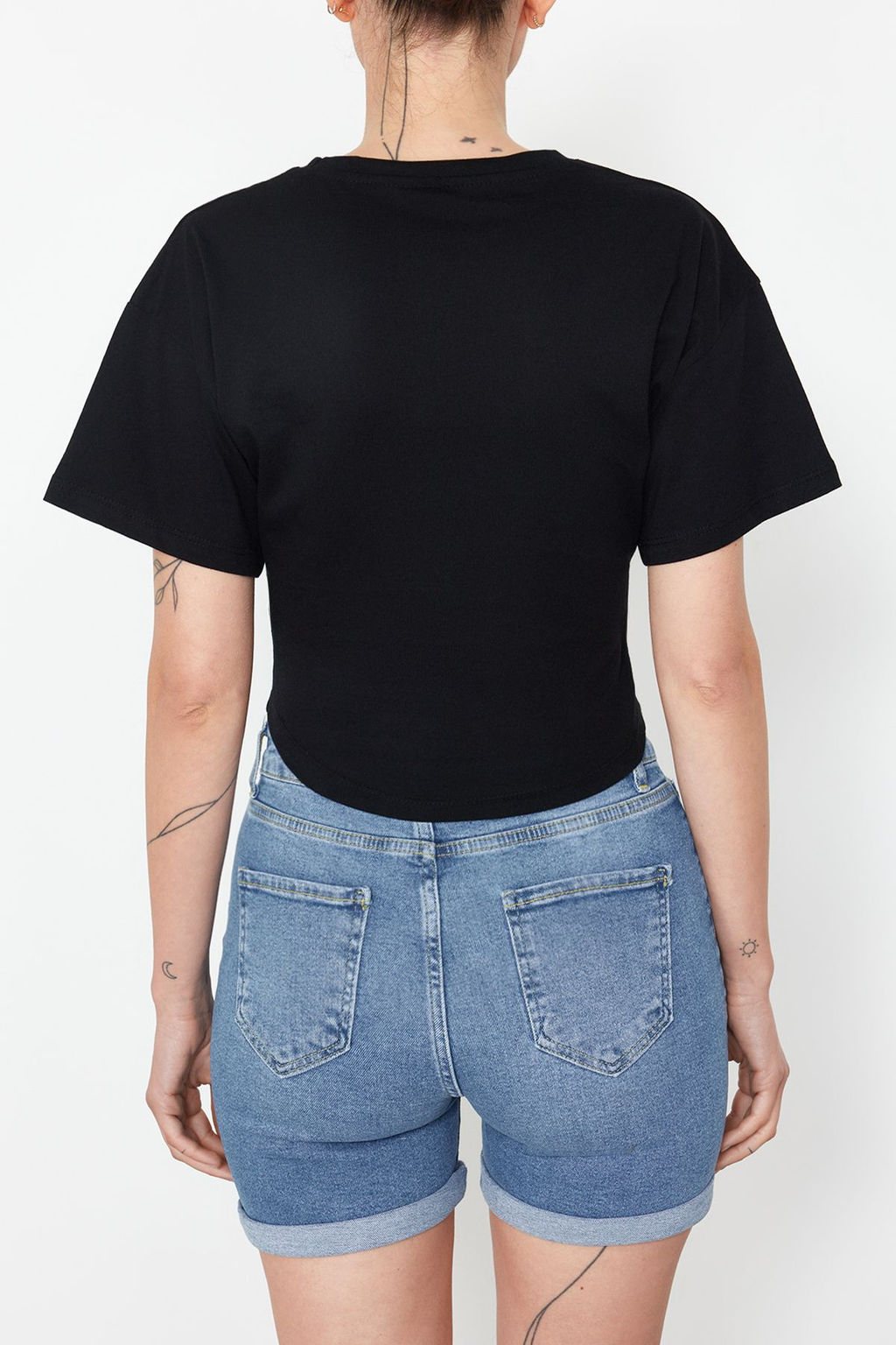 Siyah Crop Regular Orme T-Shirt TEDSS24TS00008
